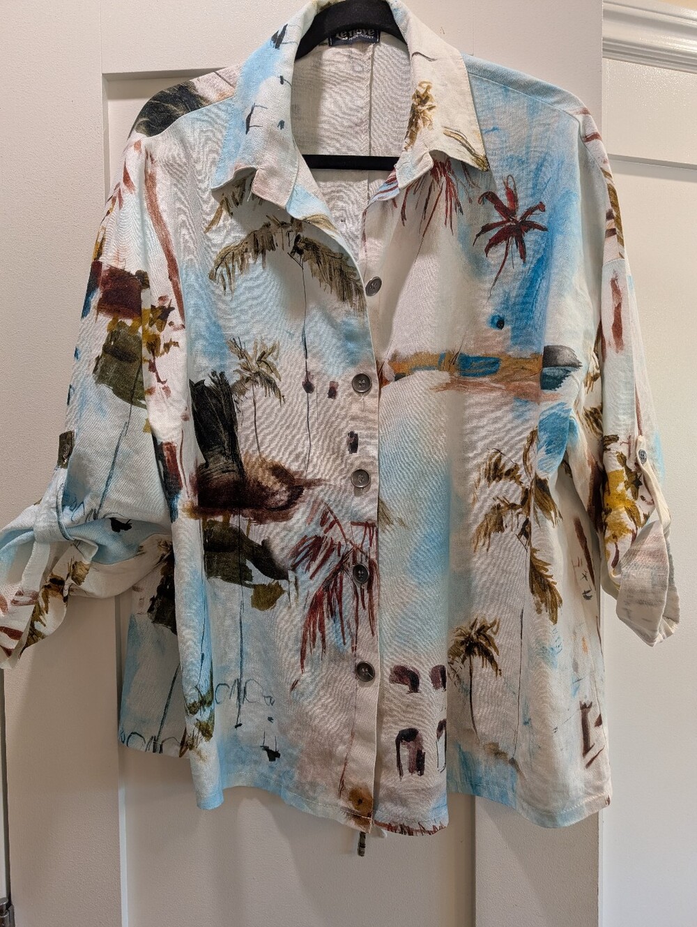 Linen Blend Tunic Top,O/S